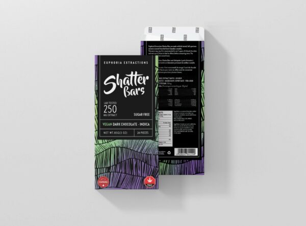 Euphoria Extractions – Shatter Bars – Vegan Dark Chocolate (Sugar Free) – Indica – 250mg THC | Buy Cheap Weed Canada