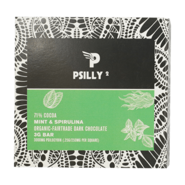 Psilly – Dark Chocolate Bar – Mint & Spirulina | Buy Cheap Weed Canada